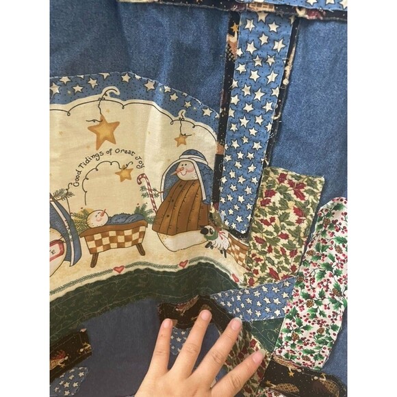 VINTAGE Denim Christmas Shirt Button Up Embroidered patchworks HANDMADE 4xL - Picture 13 of 13